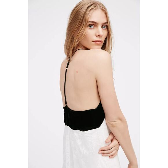 Free People Love All Day Slip Dress Size Small White Black Lace Velvet Burnout - Picture 4 of 9